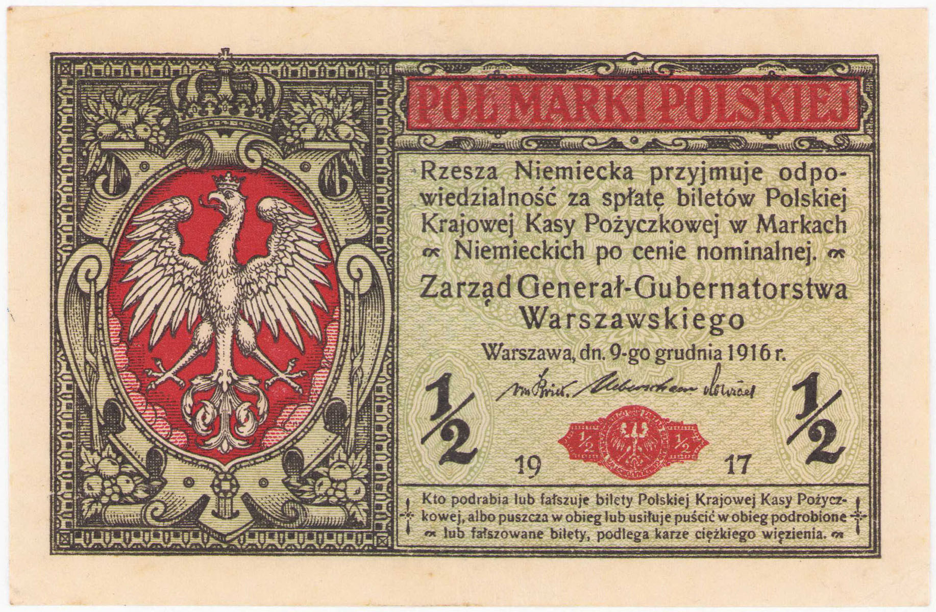 1/2 marki polskiej 1916 seria B, Generał